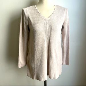J. Jill Beige Cotton Ribbed Knit Sweater Tunic V-Neck Size Small Casual